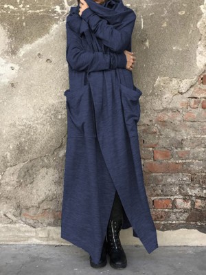 Women Casual Loose Pure Color Long Sleeve Side Pockets Long Cardigans