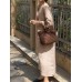 Solid Color Long Sleeve V  neck Loose Cotton Maxi Dress